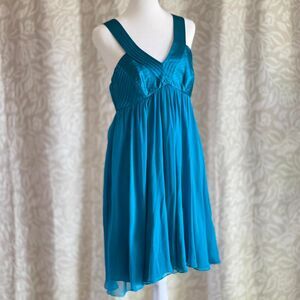 Vintage Y2K Donna Morgan Silk Babydoll Empire Waist Dress Blue‎ Teal Glam size 8